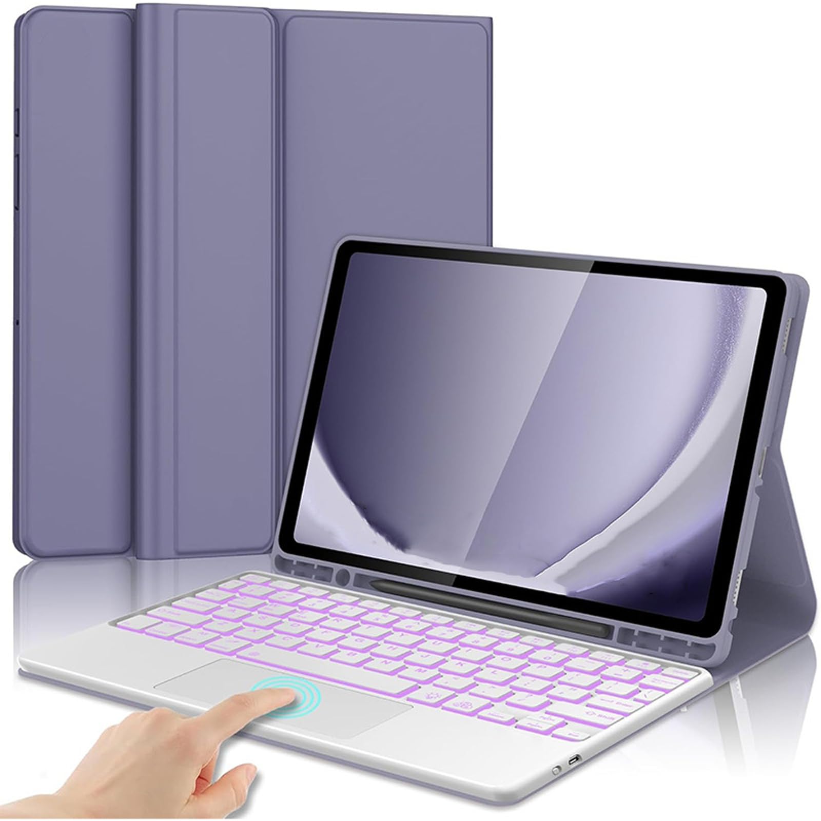 Funda con Teclado para Samsung Galaxy Tab A7 10.4'' 2022/2020 (SM-T500/T505), Contiene Ñ, Retroiluminación 7 Colores, Teclado Inalámbrico Magnético Desmontable con Soporte Para S Pen,Dark purple