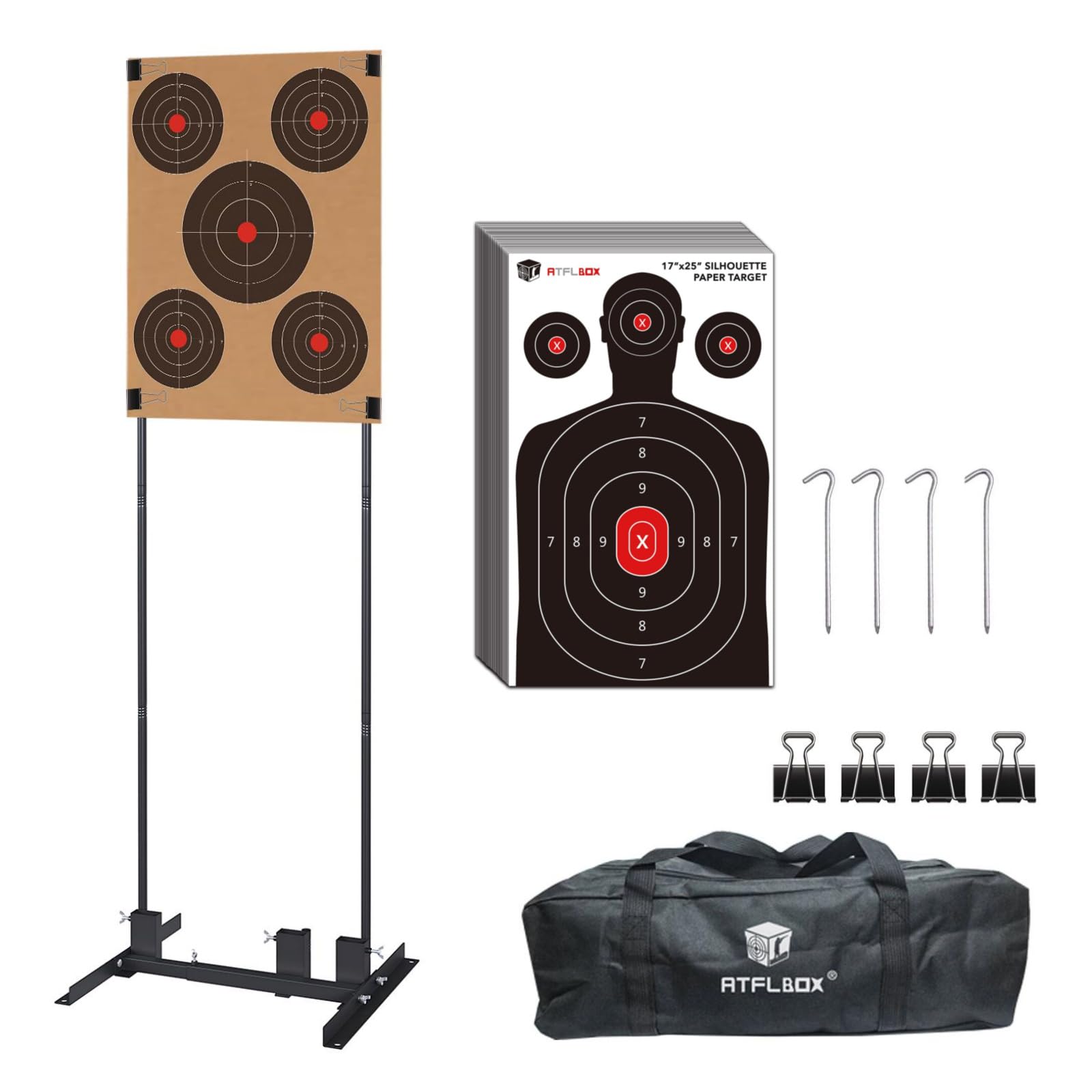 Atflbox Shooting Target Stand with 10pcs 17x25 Inch Paper Targets, Durable Paper Target Holder with Stable Adjustable Base for Cardboard Silhouette, H Shape, USPSA/IPSC, IDPA Practice (A -1 Pack)-image-39