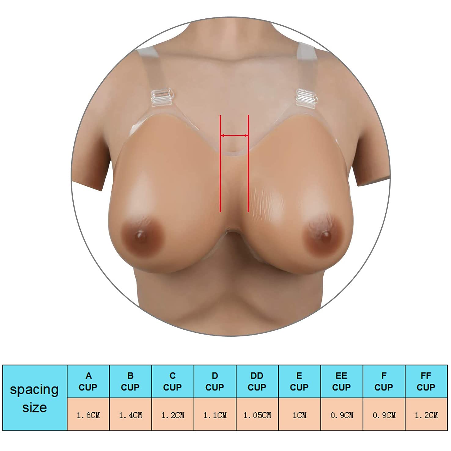 1 Paire Fausse Poitrine Silicone À Bretelles Bronzage Faux Seins pour Cosplay Déguisemen Femmes Mastectomie Travestis Transsexuels,A Cup:500g/Pair