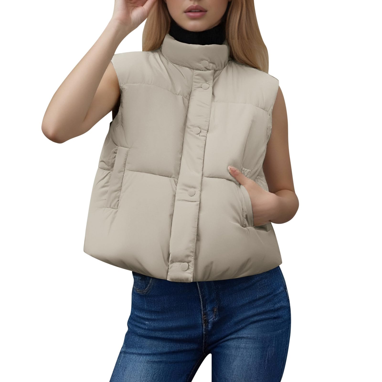 Chaleco sin mangas de invierno para mujer que protege del frío con cuello alto 6