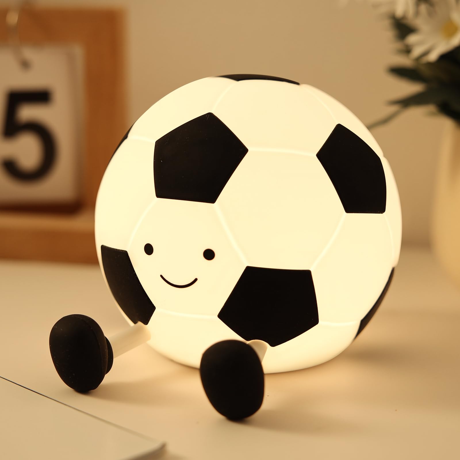 YISUN Soccer Night Light for Boys Light Up Football Lamp Dimmable Rechargeable Silicone Night Light Home Decor Birthday