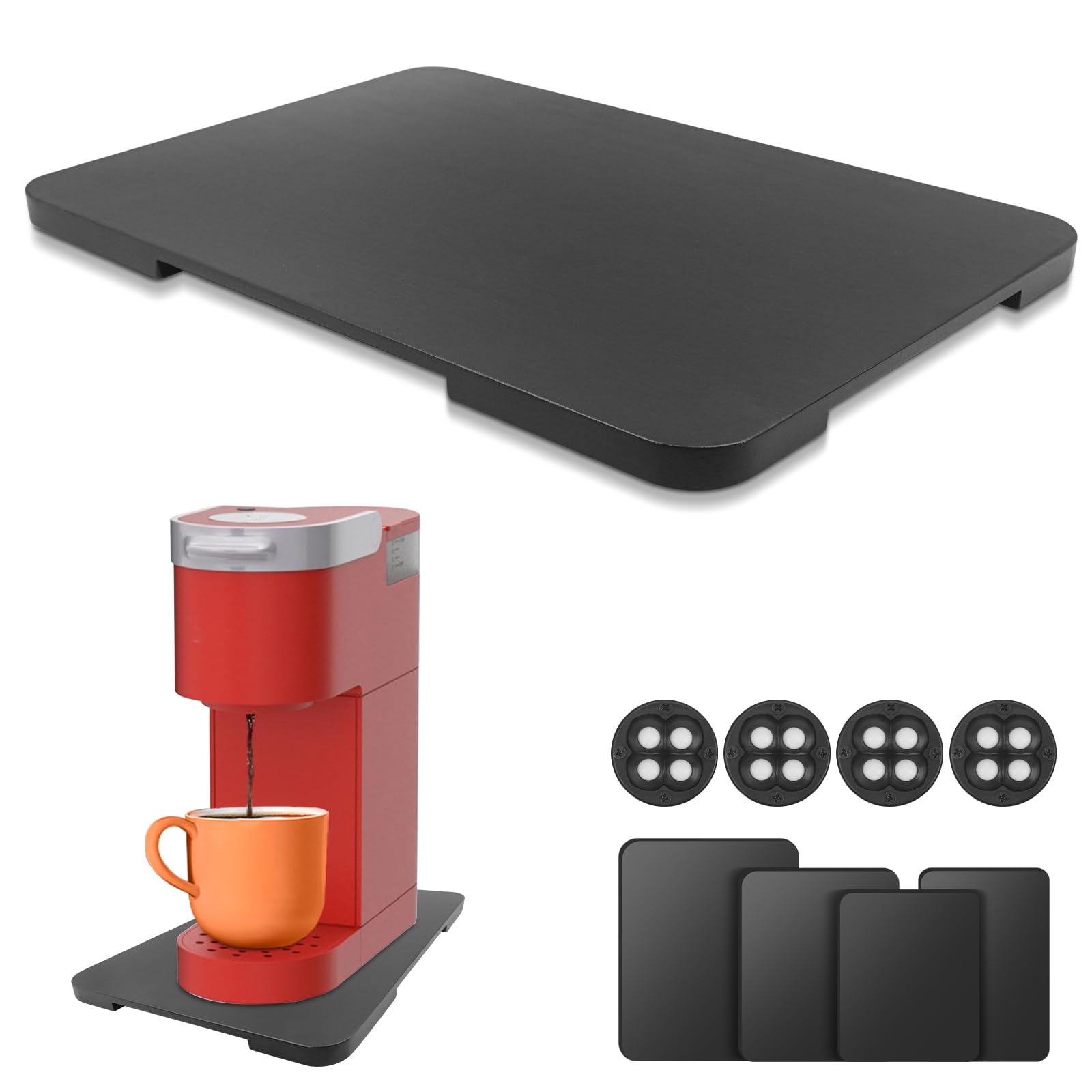 Appliance Slider 360° Rolling Tray for Coffee Maker- Bamboo Coffee Pot Slider Tray Countertop Rotation Sliding Tray with Wheels, Kitchen Small Appliances Mat Easily from Under the Cabinet(10.2"×14.7") — image 1
