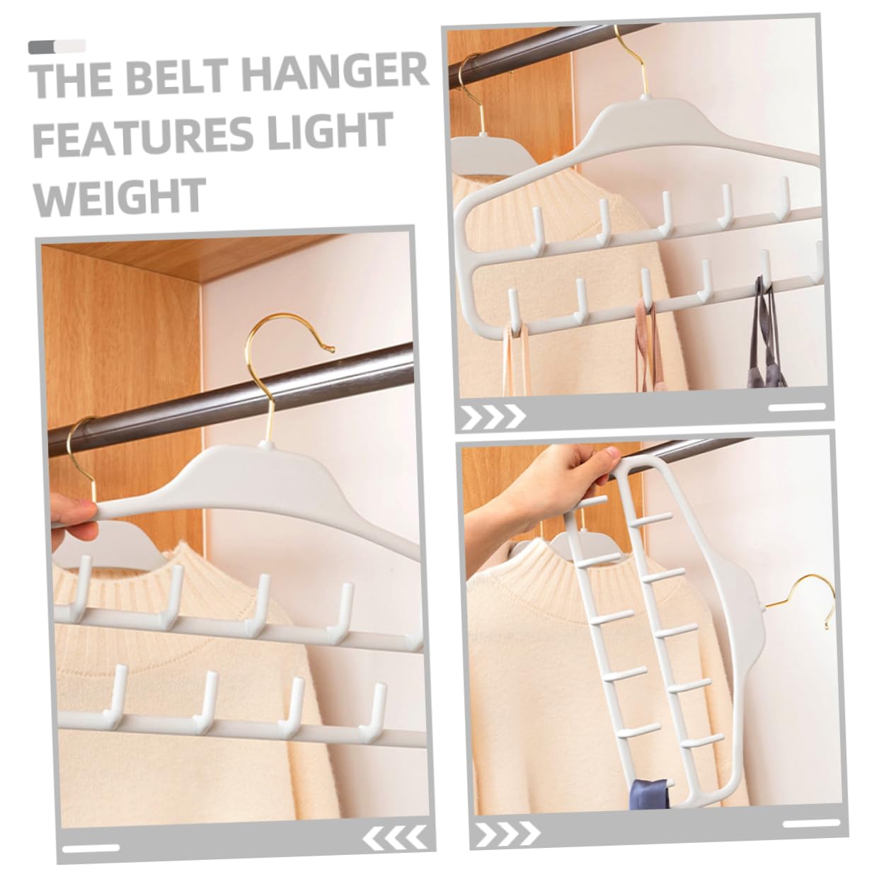 Unomor 2Pcs Multi Hook Tie and Scarf Organizer Rack Closet Hanger for Belts Ties and Scarves Space Saving Design for Efficient Closet Storage Light Grey