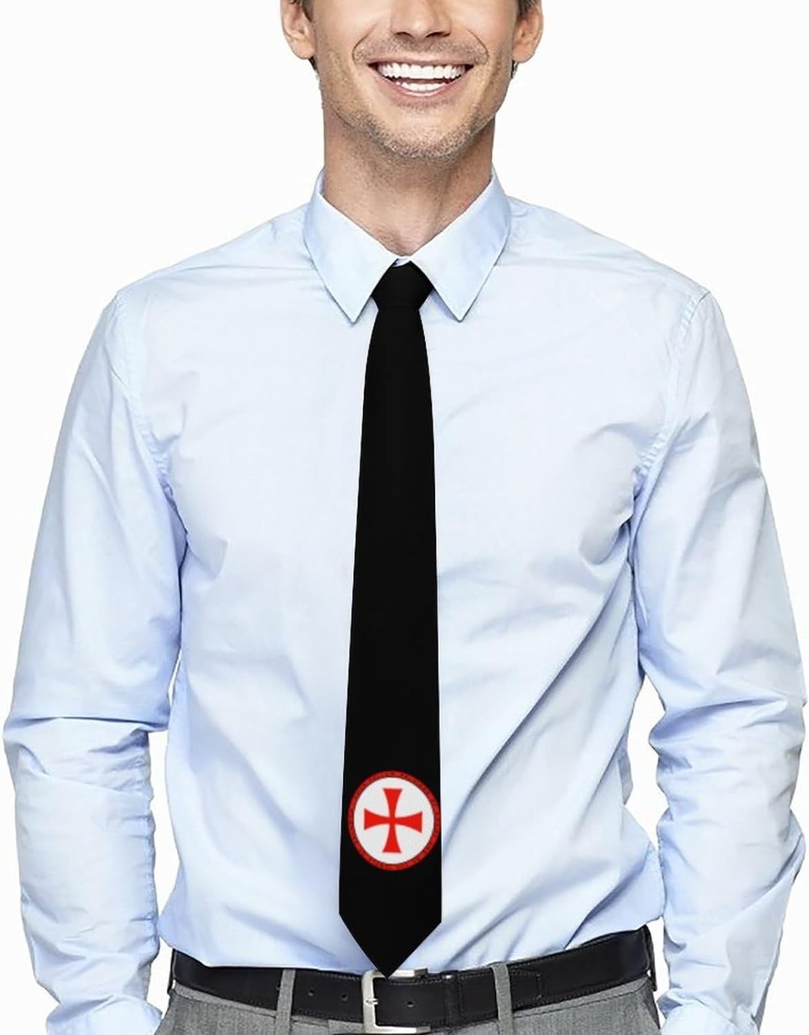 Wpamlrta Men's As Pic Knights Templar Round Seal Tie Novelty Necktie Funny Casual Neckties For Business Party Gift
