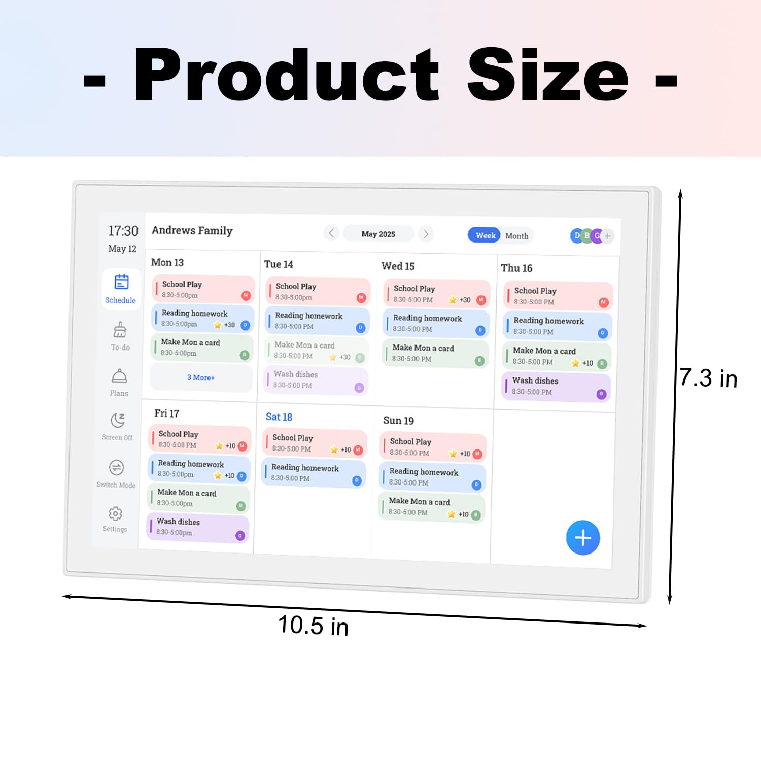 Calendario Digitale da Parete 10,1", Planner Familiare, Calendario Elettronico per Programma Famiglia e Conferenze, Sincronizzazione Bidirezionale Tramite App Mobile, 32 GB di memoria