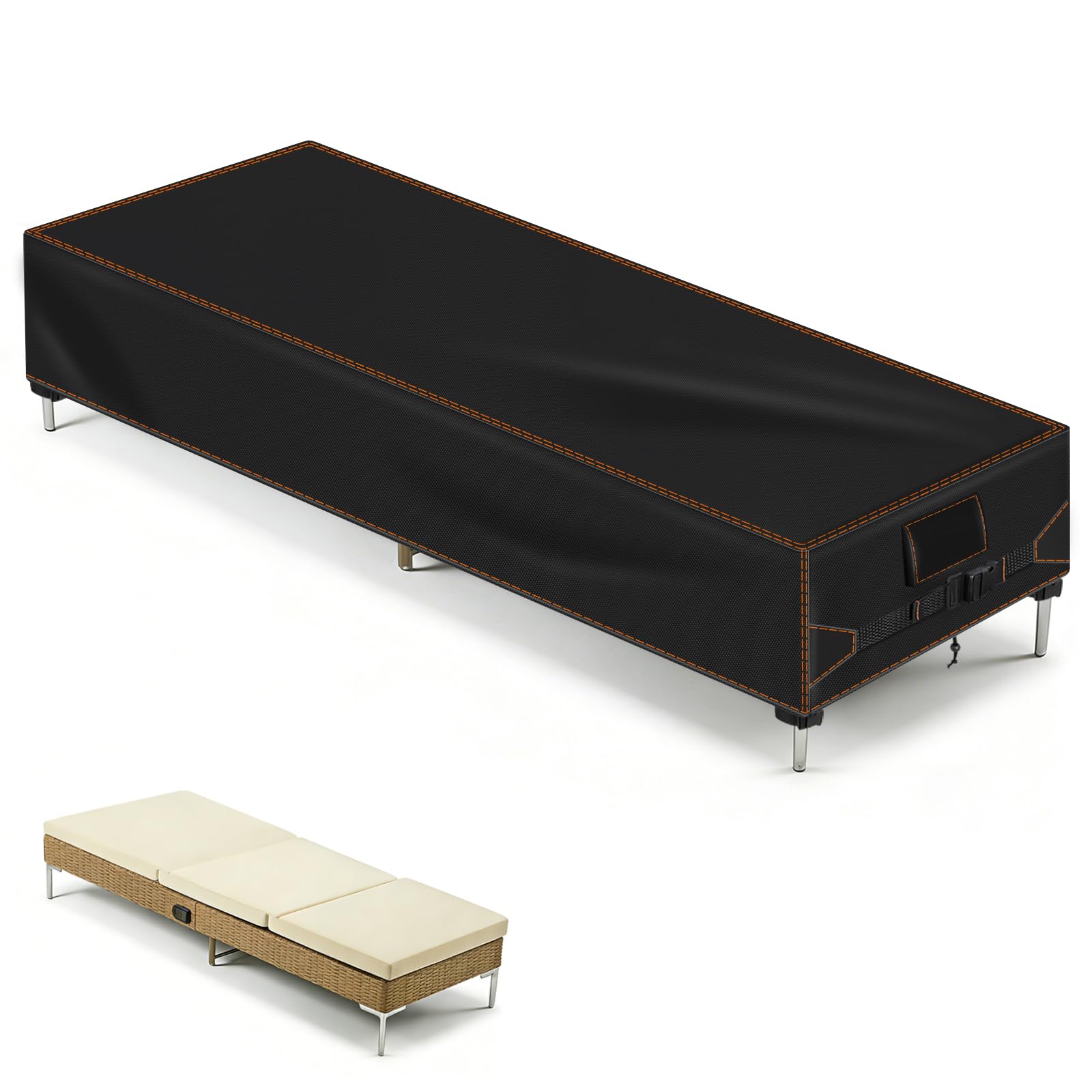 Funda para tumbona de jardín, 220 x 80 x 40 cm, funda protectora Oxford 420D para tumbona de jardín, impermeable, protección UV contra decoloración, resistente a desgarros, color negro