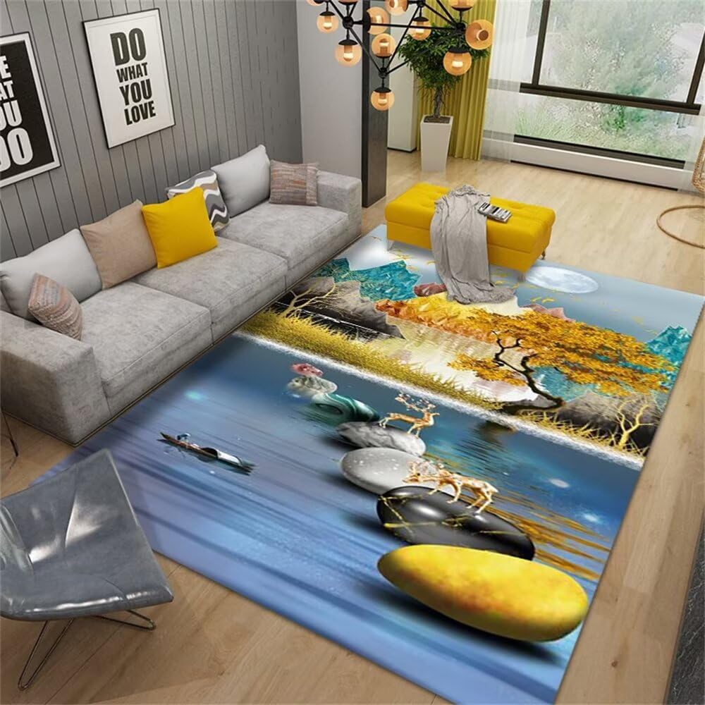Tapis long salon 60x120cm bleu et jaune antidérapant pour moquette de chambre et maison