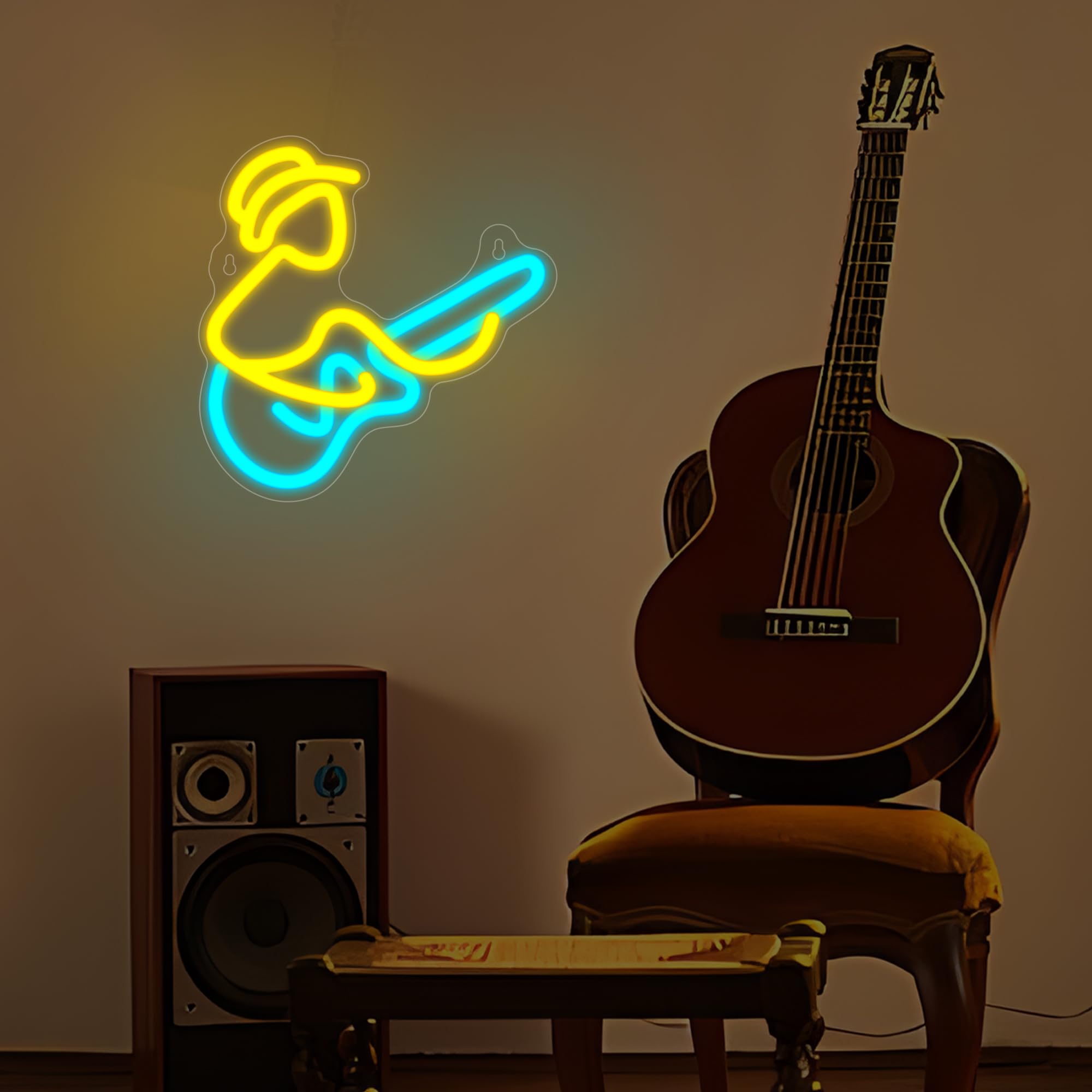 YuanDian Guitar Neon Sign, Unique Design, Dimmable LED Signs USB Powered, Ideal Wall Decor for Living Room Bedroom - Image 2