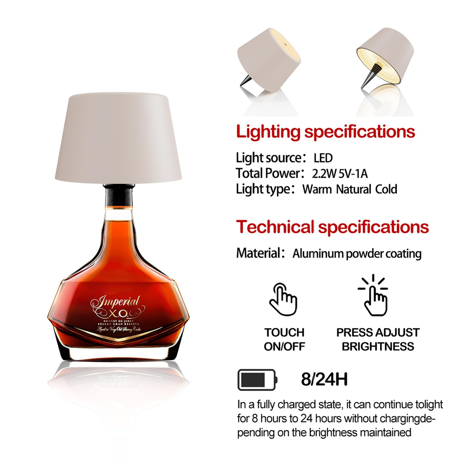 MU LIN lampada bottiglia ricaricabile,lampada da tavolo senza fili,Controllo Touch da 3 Modalita Temperatura di Colore, Dimmerabile, per Soggiorno, Ristorante