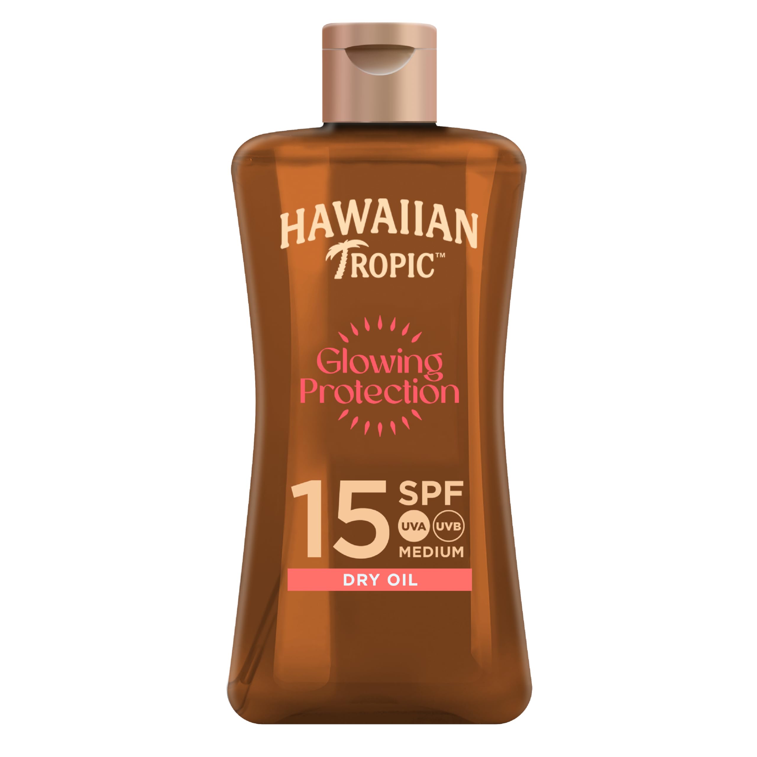 Hawaiian Tropic | Glowing Protection Olio Secco SPF 15, Formato da Viaggio, Profumazione Tropicale, con Burro di Karité, Resistente all'Acqua, Vegano