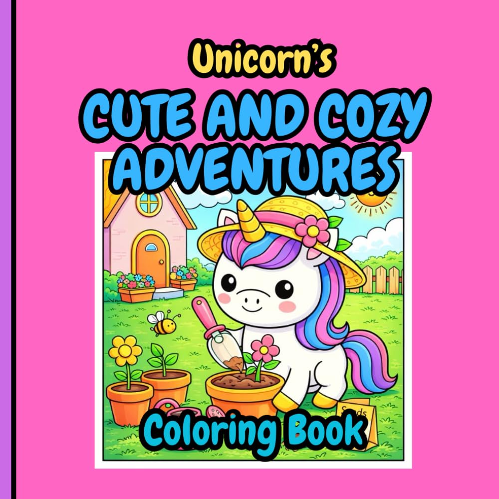 Unicorn's Cute and Cozy Adventure: Adorable Kawaii Unicorn Coloring Pages Featuring Fun, Everyday Adventures for Kids