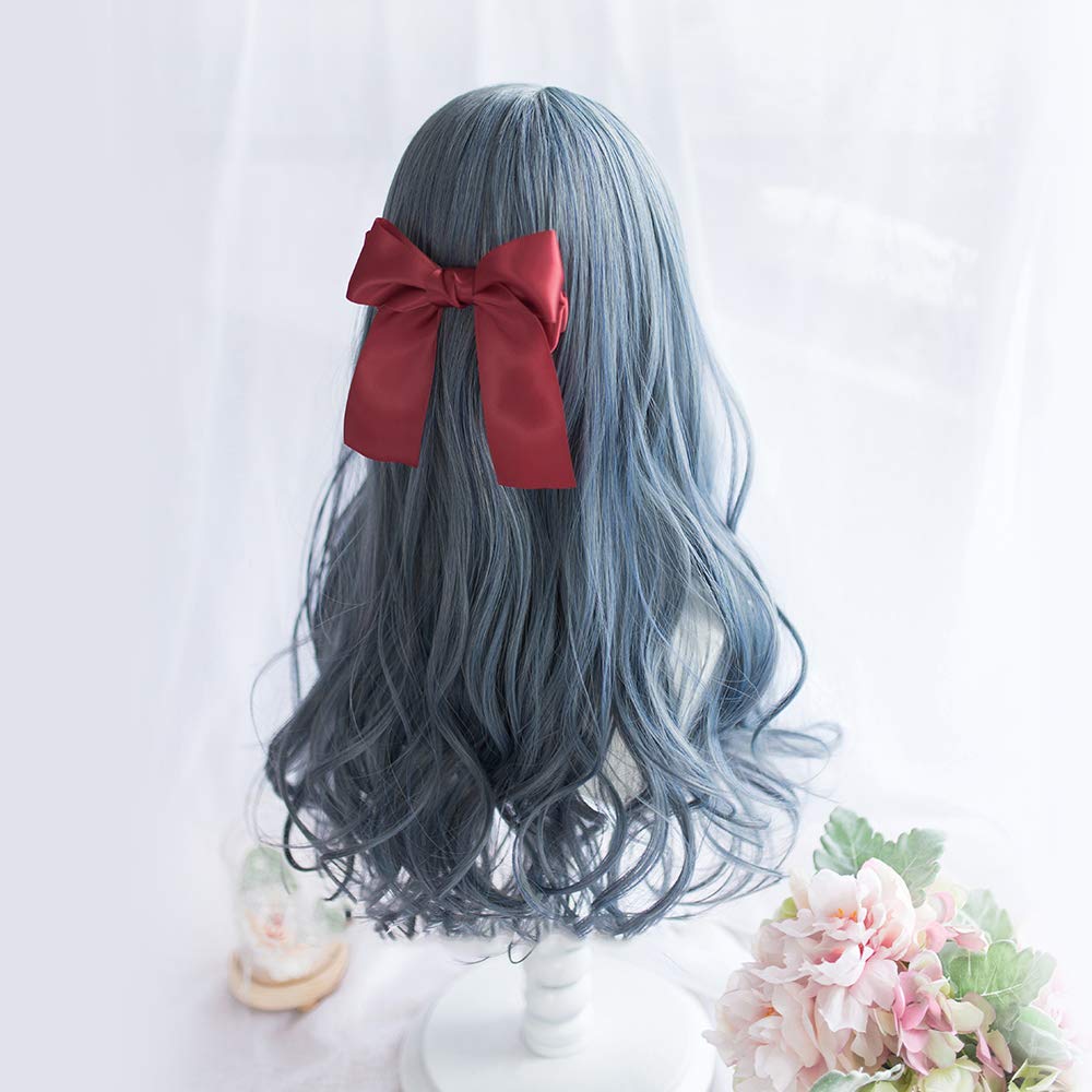 Daily Japanese Hair Wig Gray Blue Long Curly Cosplay Lolita Rooming Face Natural Cute Girls Cosplay Wigs