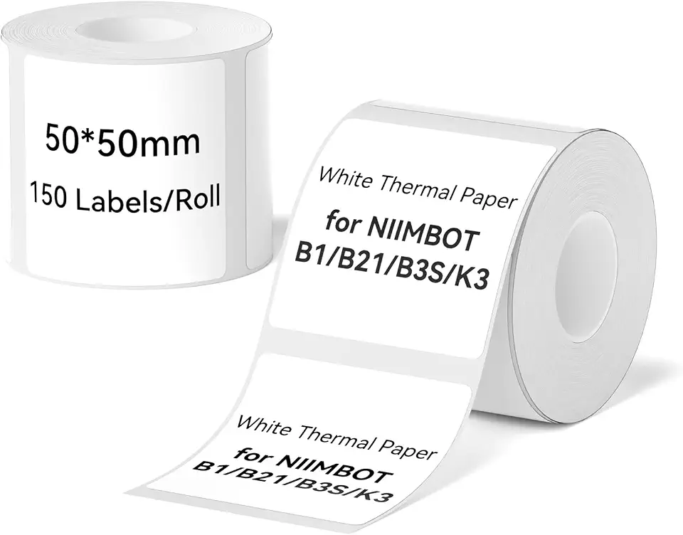 Niimbot Labels,2 Roll Self-Adhesive Thermal Label, Compatible with NIIMBOT B1/B21/B3S/B31/K3 Label Printer for Home/Office/Business (50×50mm-2roll-WHITE)