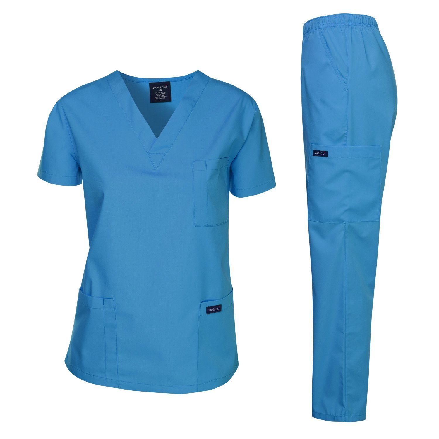Dagacci Scrubs Medical Uniform Women and Man Scrubs Set Medical Scrubs Top and Pants, Turquoise, XX-Large