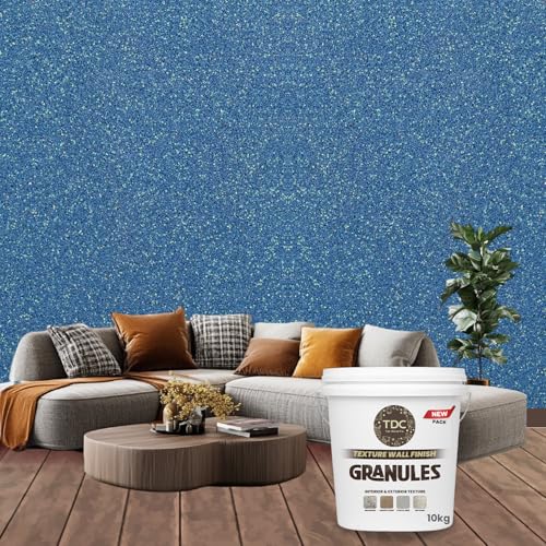 Image of The Decor Co. Marble Texture Wall & Floor Paint with 3D Designer Stone and Granite Luxury Finish Washable Water Resistant Acrylic Emulsion for Interior Exterior Home Decor DIY (1Pc, Granuls Blue, 10kg)