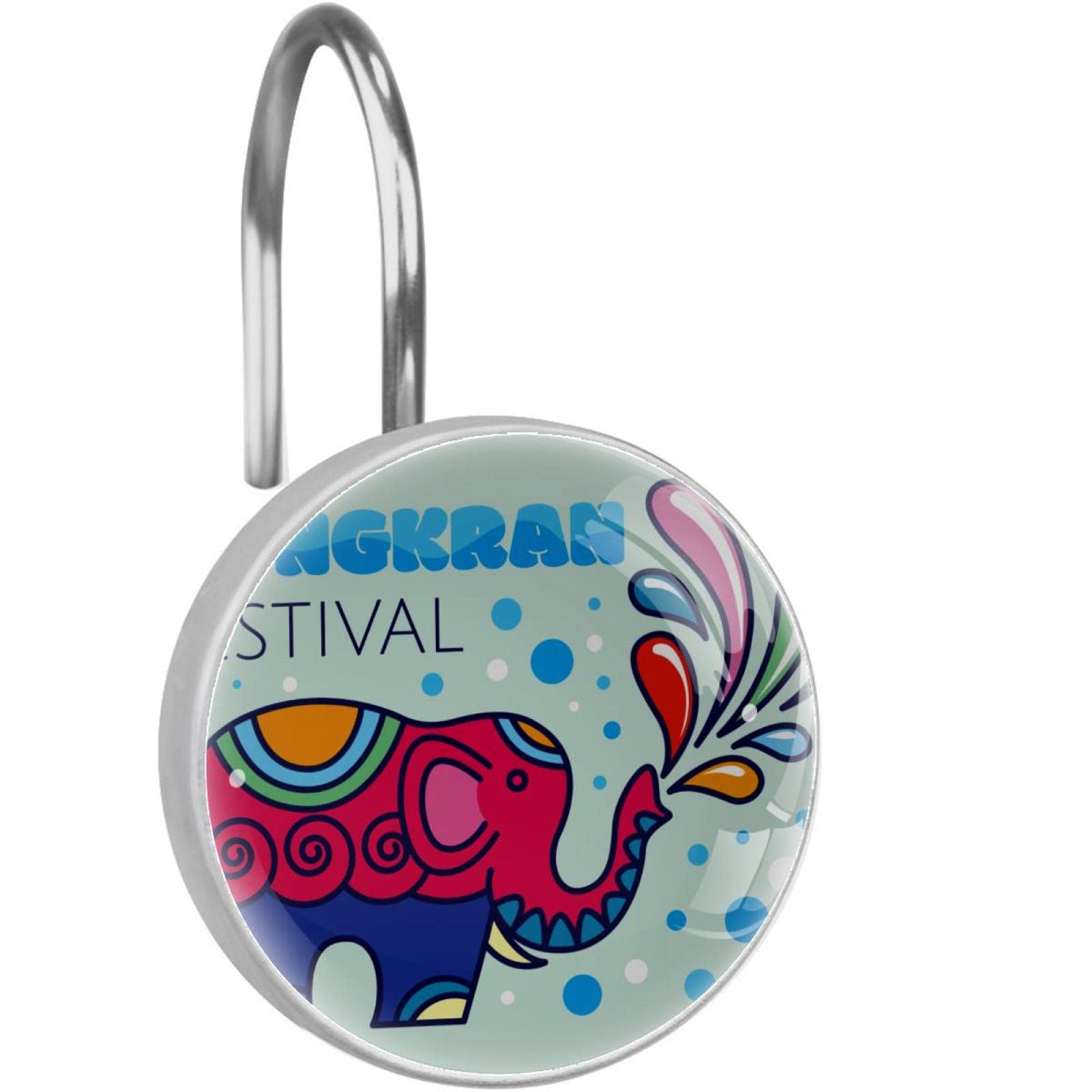 Crochets de rideau de douche en acier inoxydable avec motif éléphant finement sculpté