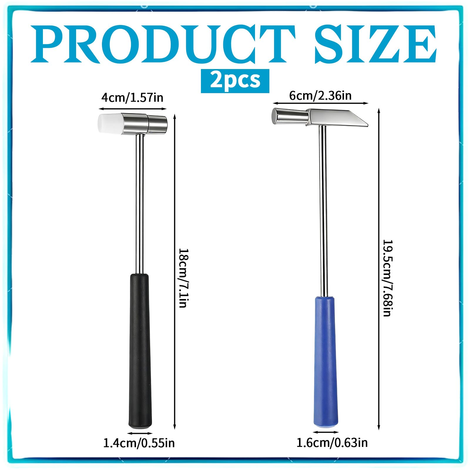 2 Stück Mini Hammer Set, Doppelkopf Schonhammer (Metall & Kunststoff) für Schmuckherstellung, Uhrenreparatur, Basteln und Heimwerker, Klein & Tragbar (Blau/Schwarz)