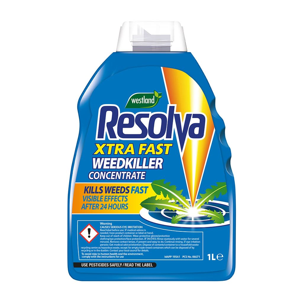 Resolva Xtra Fast Weedkiller Concentrate Fast-Acting Weed Control for Lawns, Gardens & Driveways – Kills Weeds and Roots in 24 Hours – Effective Solution for Tough Weeds & Vegetation – 1 Liter