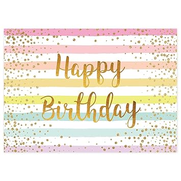 Funnytree Colorful Happy Birthday Backdrop Rainbow Stripes Bday Kid Girl Baby Shower Party Banner Decoration Supplies Favors Gifts Table Photography Background Photobooth Prop 7x5FT