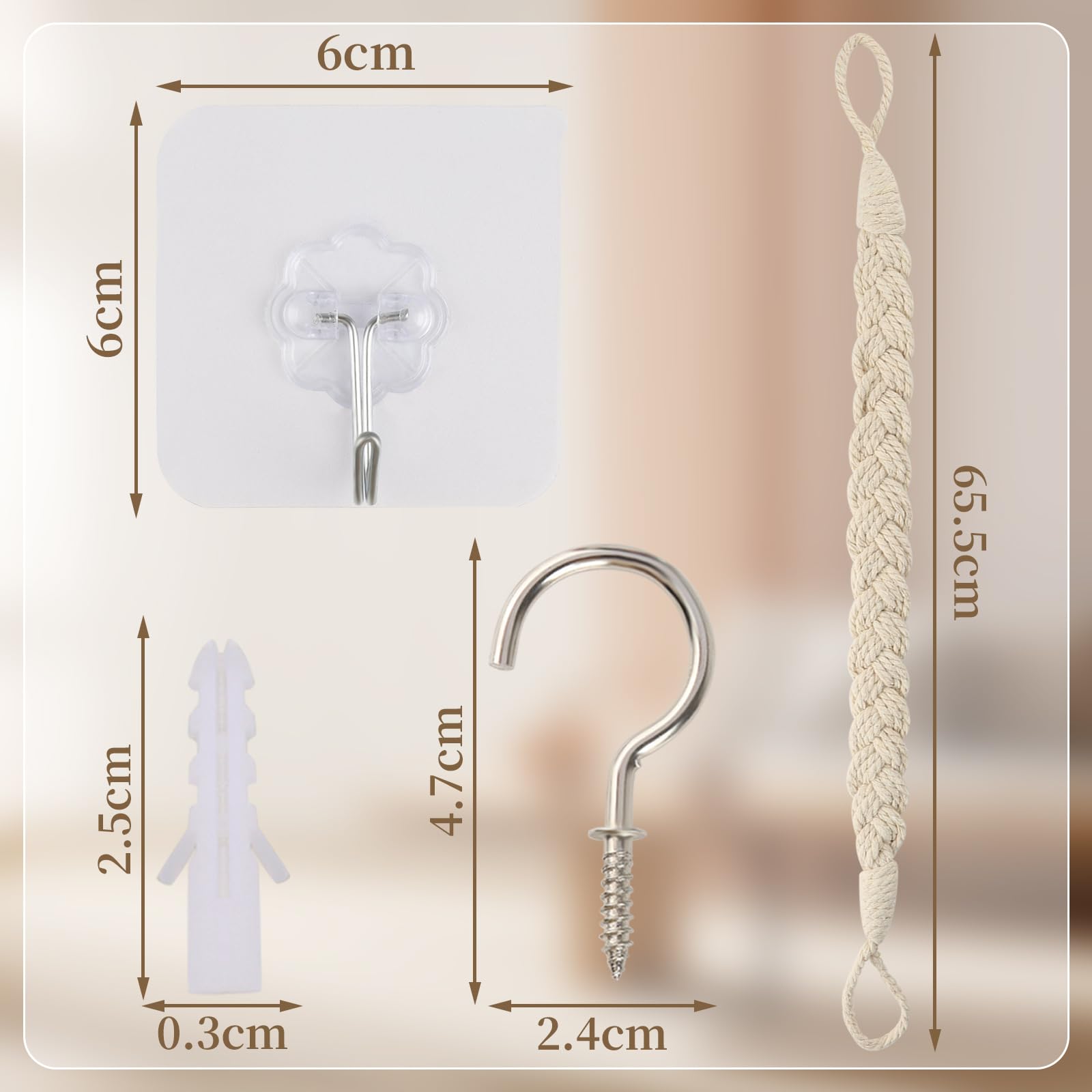 Lot De 4 Embrasses Rideau Magnétiques 60 Cm - Coton Tressé Et Perles Bois - Fixation Sans Perçage