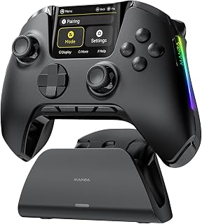 Manba One Wireless Gaming Controller with Interactive Screen, Hall Effect Joysticks/Triggers, Multi-Platform PC/Switch/iOS/Android, 1800mAh Dock (Black)
