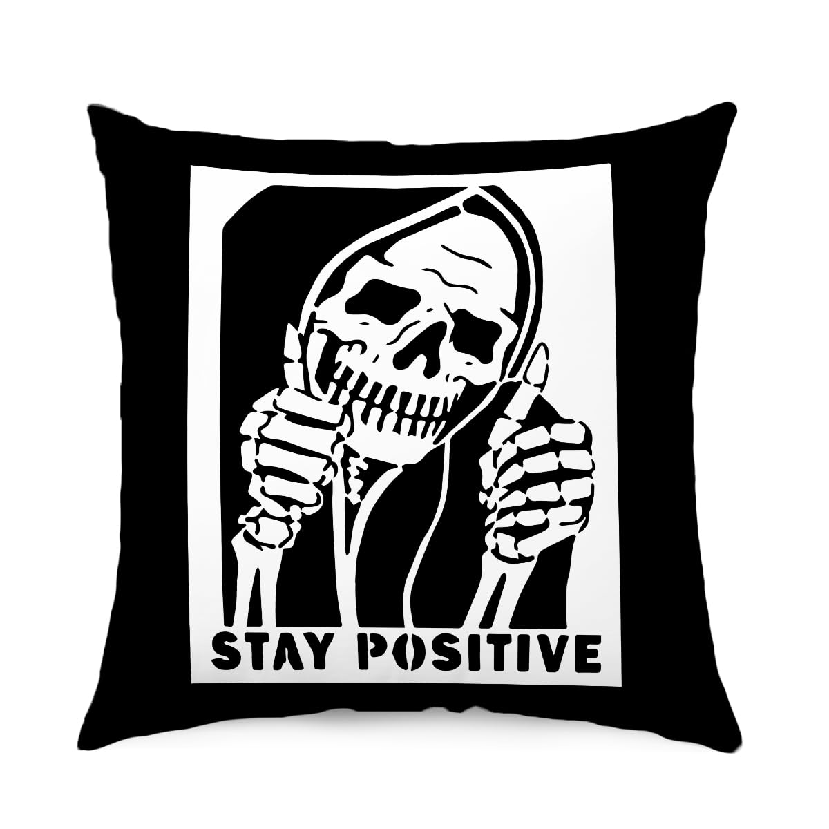 THDSETHDSE Halloween Throw Pillow Covers, Stay Positive Quotes Throw Pillow Covers 18x18, Black Funny Skeleton Pillow Covers Decor for Home Living Room Bedroom Sofa, Halloween Indoor Decor