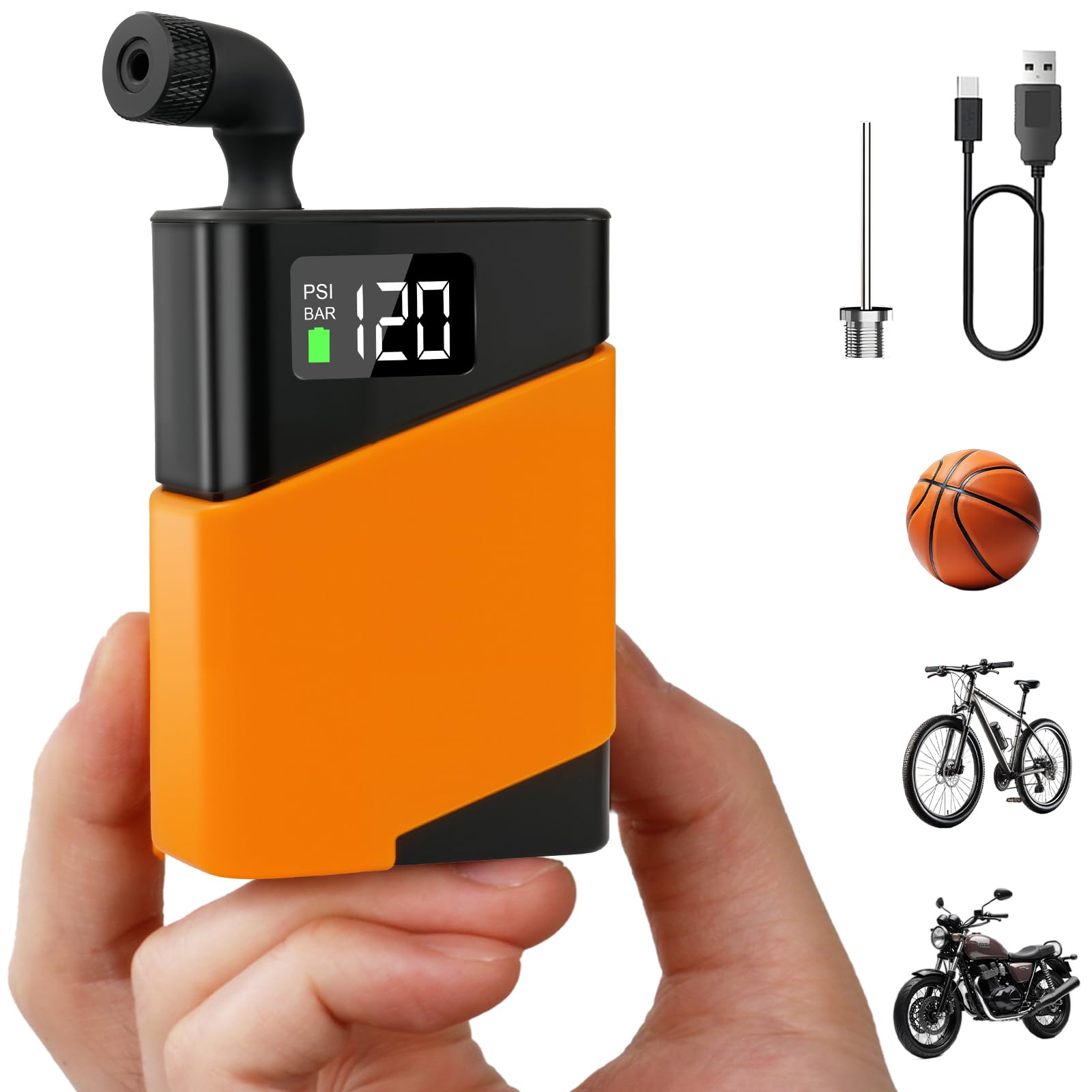 Mini Bomba de Bicicleta, Bomba de Aire eléctrica portátil para Bicicleta 120 PSI, con válvulas Presta y Schrader, Bomba Eléctrica para Bicicletas de Carretera, Motocicletas, Bicicletas