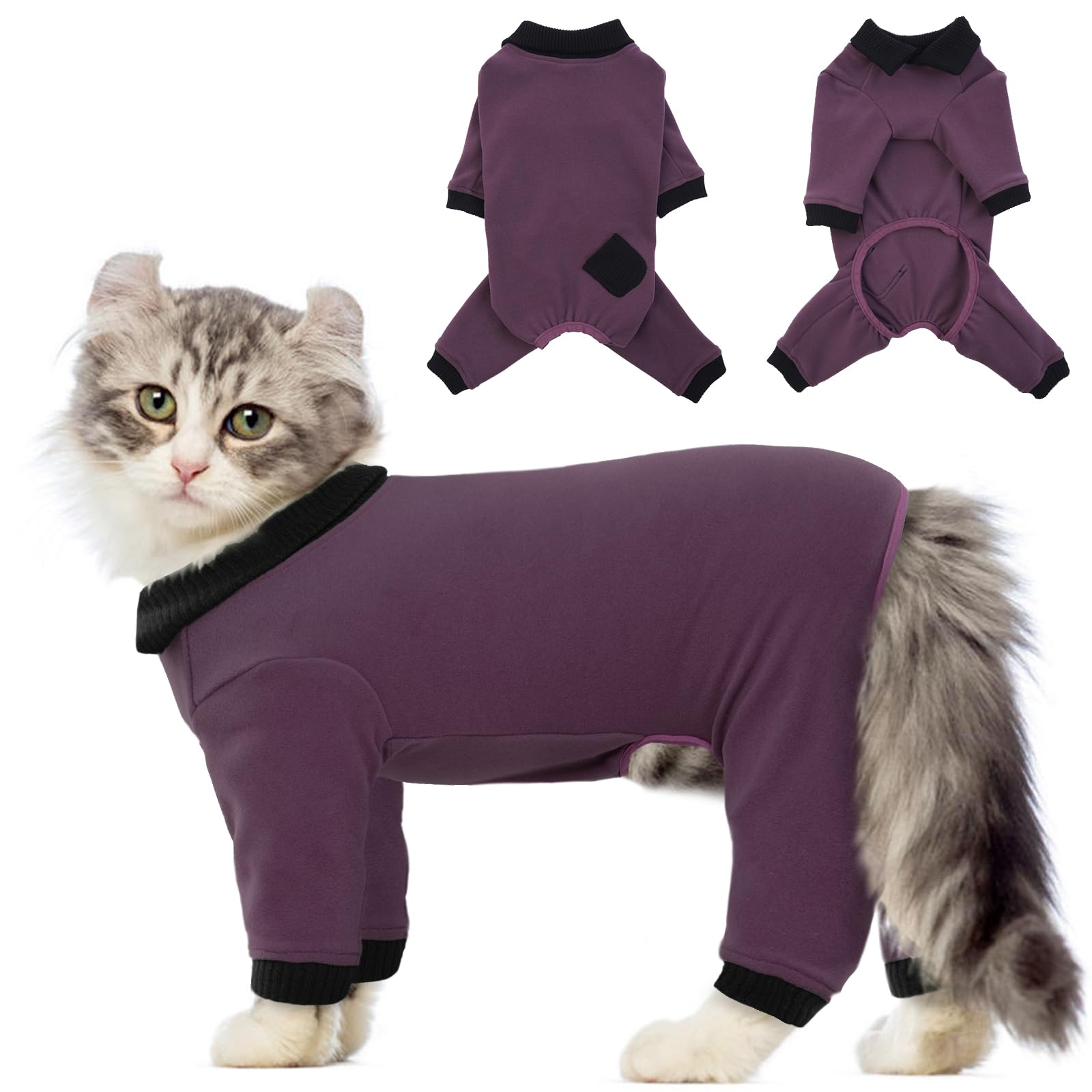 QBLEEV Cat Pajamas for Cats Only, Sticky Hair Cat Clothes, Cat Onesie for Cats After Surgery Female Male, Surgical Cat Recovery Suit Full Bodysuit,