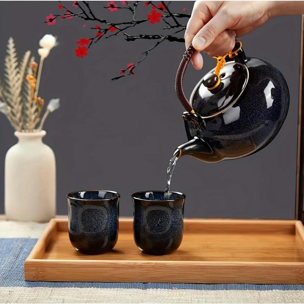 Juego de té japonés de 6 piezas, horno alterado esmalte porcelana té, cerrar 1 tetera, 6 tazas de té