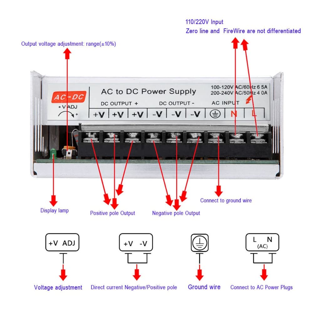 Alimentatore Interruttore Interruttore dell'alimentatore for adattatore striscia AC 110 / 220V a DC 24V 20A 480W Trasformatore