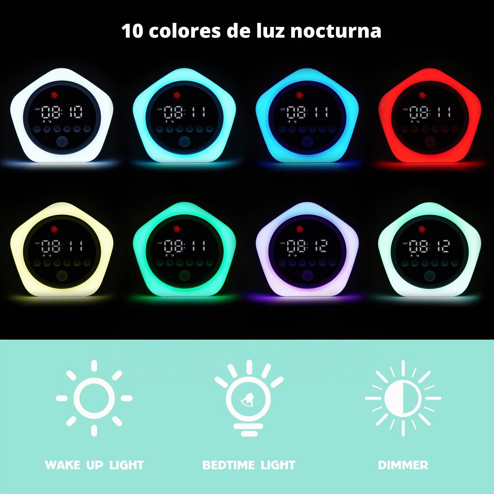Reloj de alarma para niños, reloj de entrenamiento de sueño para niños pequeños con luces nocturnas, reloj OK para despertar para niños