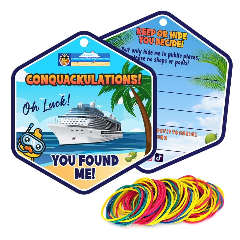 Duck Tags, Cruising Rubber Duck Tag, Ducking Game Card, 35 Pack, ConQuackulations, Duck Tags for Cruising, with Hole and Rubber Bands,3.2 x 2.3inches