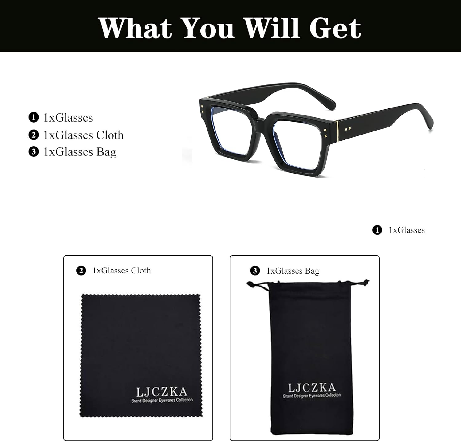 LJCZKA Square Blue Light Blocking Glasses for Women Men Chunky Thick Frame Glasses Anti Eyestrain Computer Gaming Eyeglasses - Image 5