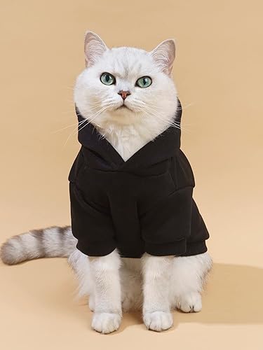 Miniatura 2 de QWINEE Sudadera con capucha para perro, sudadera elegante para perros, gatos, gatitos, cachorros, perros pequeños, medianos y grandes, color negro, S