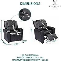 Vista 2 de Naomi Home Suri - Silla reclinable para niños con portavasos y reposapiés, construida para crecer con capacidad de 150 libras, marco de madera Negro