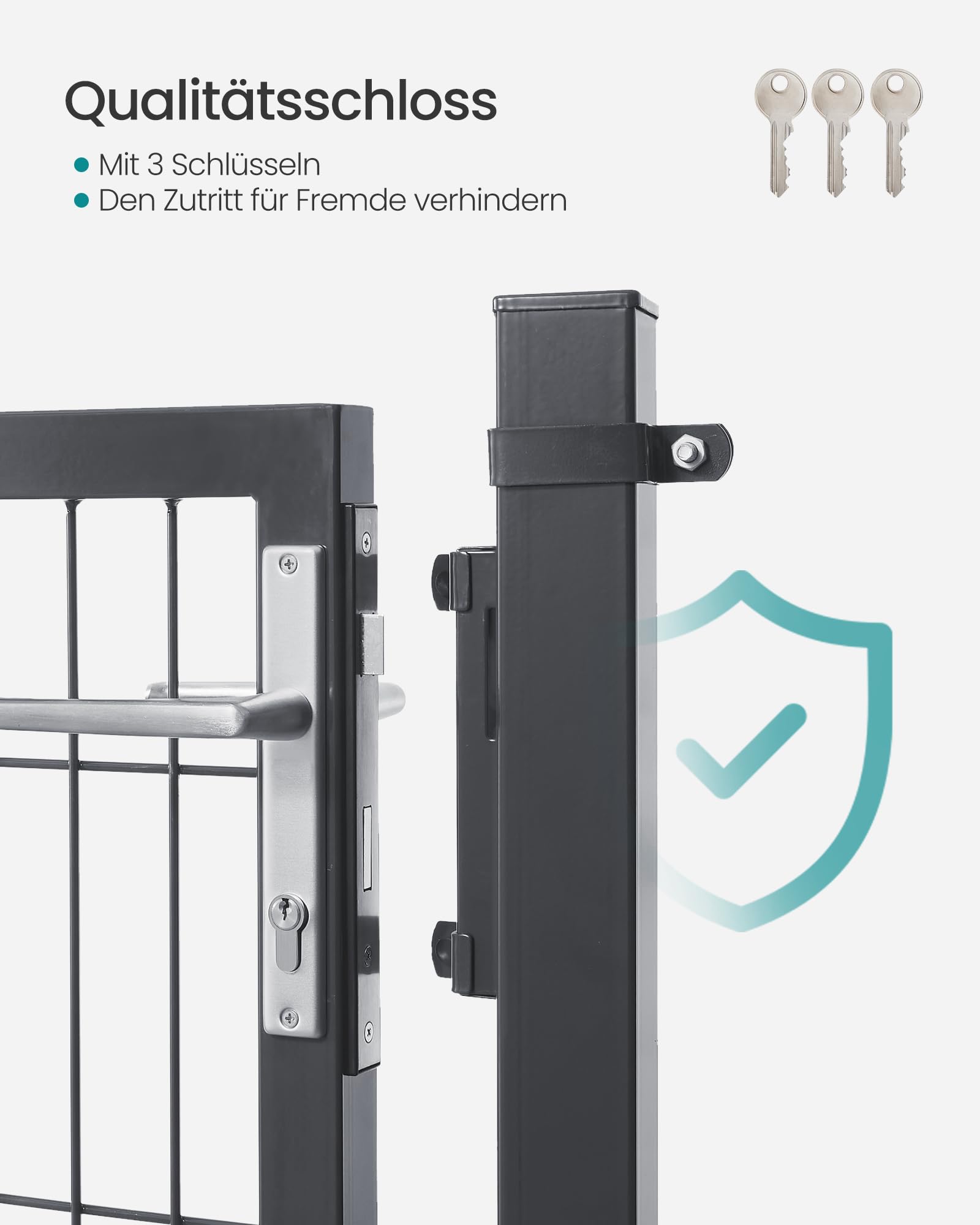 SONGMICS Gartentor, Gartentür, verzinkter Stahl, Zauntor, Hoftor, abschließbar, rechteckiges Rohr, Tür 106 x 100 cm (B x H), grau GGD210GZ01