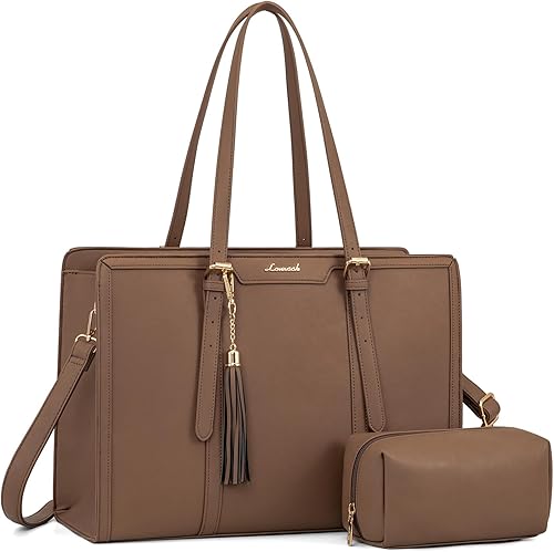 LOVEVOOK Bolso Tote para Laptop para Mujeres - Bolsa para Laptop de PU Ligera de 15.6 pulgadas, Bolsa para Computadora de Gran Capacidad con Cartera