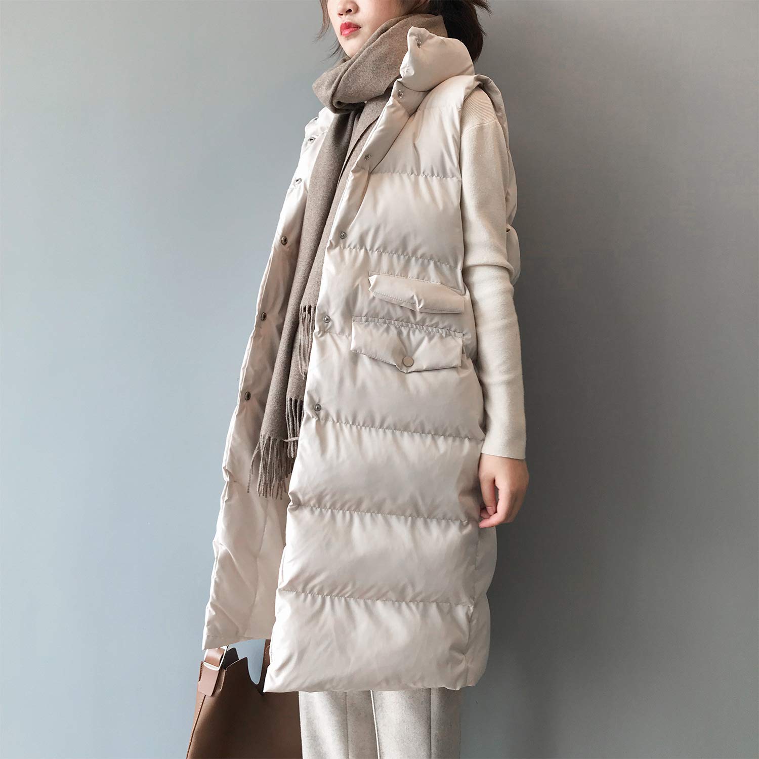 Cappotto Donna Elegante, Gilet Lungo Senza Maniche Da Donna, Gilet Invernale Imbottito Lungo Trapuntato Giacca Da Donna Smanicato Piumino,Bianca,L