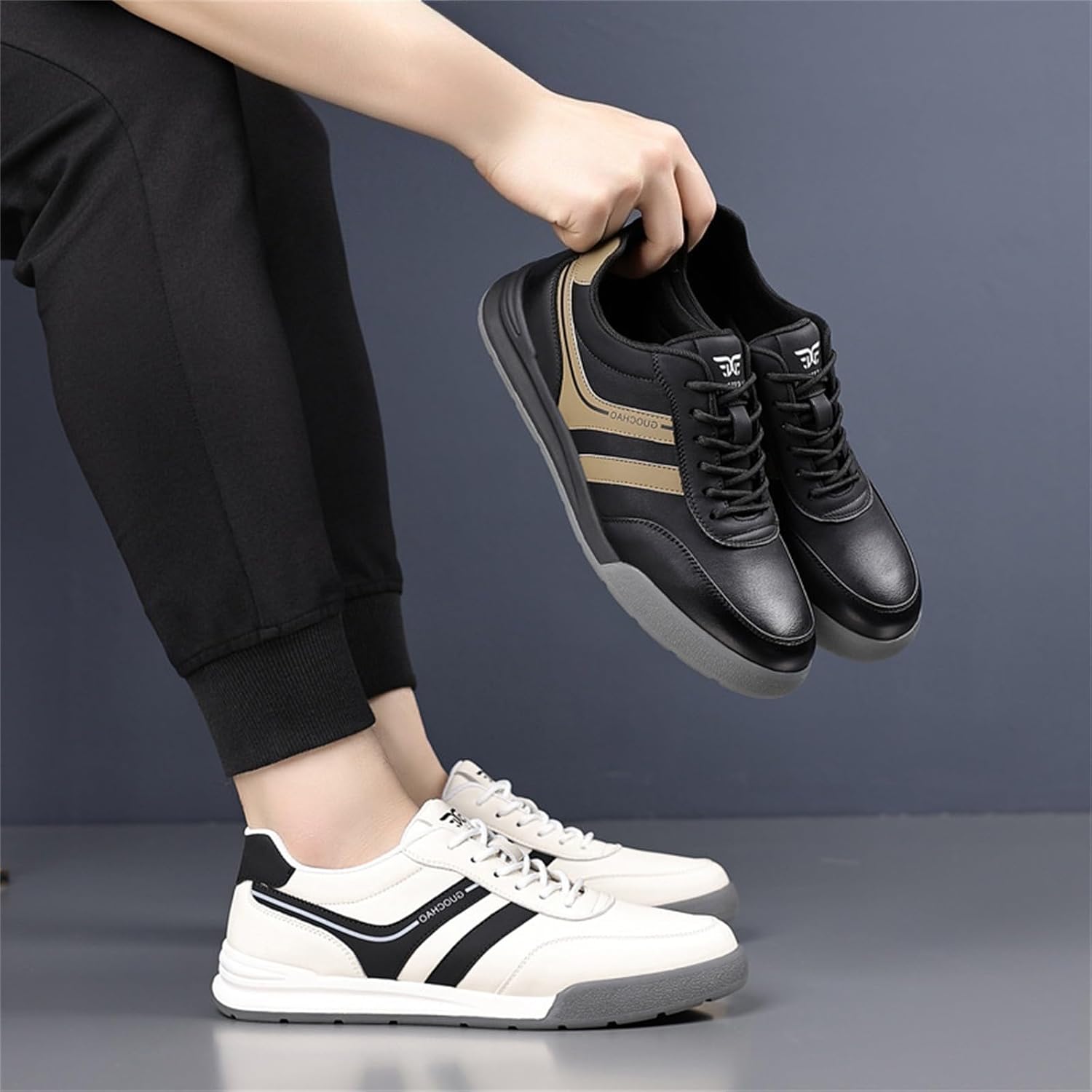 Men's Casual Leather Lace Up Flat Sneakers Breathable Lightweight Soft Non Slip Round Toe Sport Shoes for Walking Driving Daily Commute Outing Office - Image 7