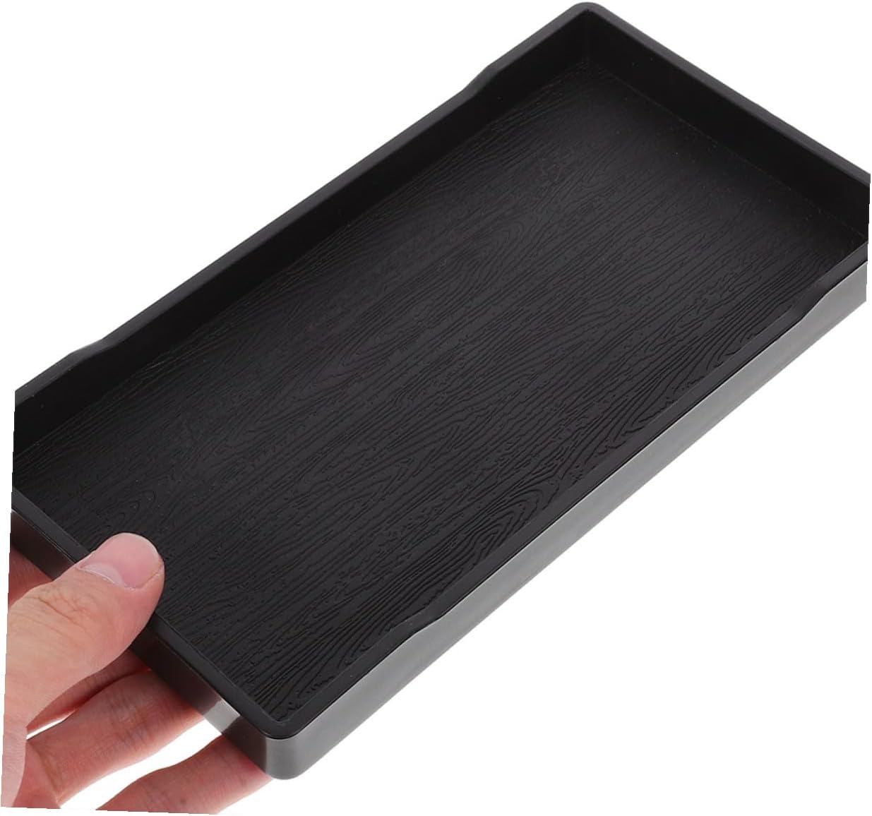 3pcs Bathroom Vanity Trays Thickened Rectangular Countertop Organizer for Toiletries and Cosmetics, Black Wood Grain Sturdy Bathroom Sink Tray for Perfume and Soap Holder