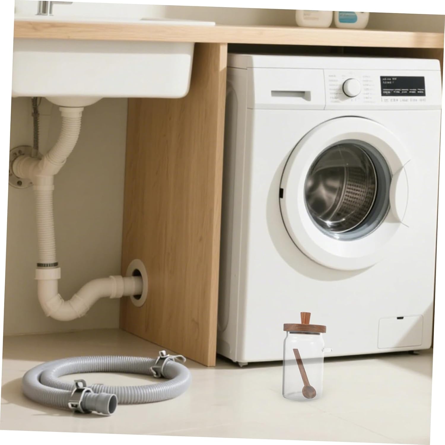 3pcs Glass Laundry Pod Holder Set with Wooden Lids and Scoop Airtight round Detergent Storage Containers for Washing Powder 400ml 600ml 900ml Easy View Storage for Laundry Room