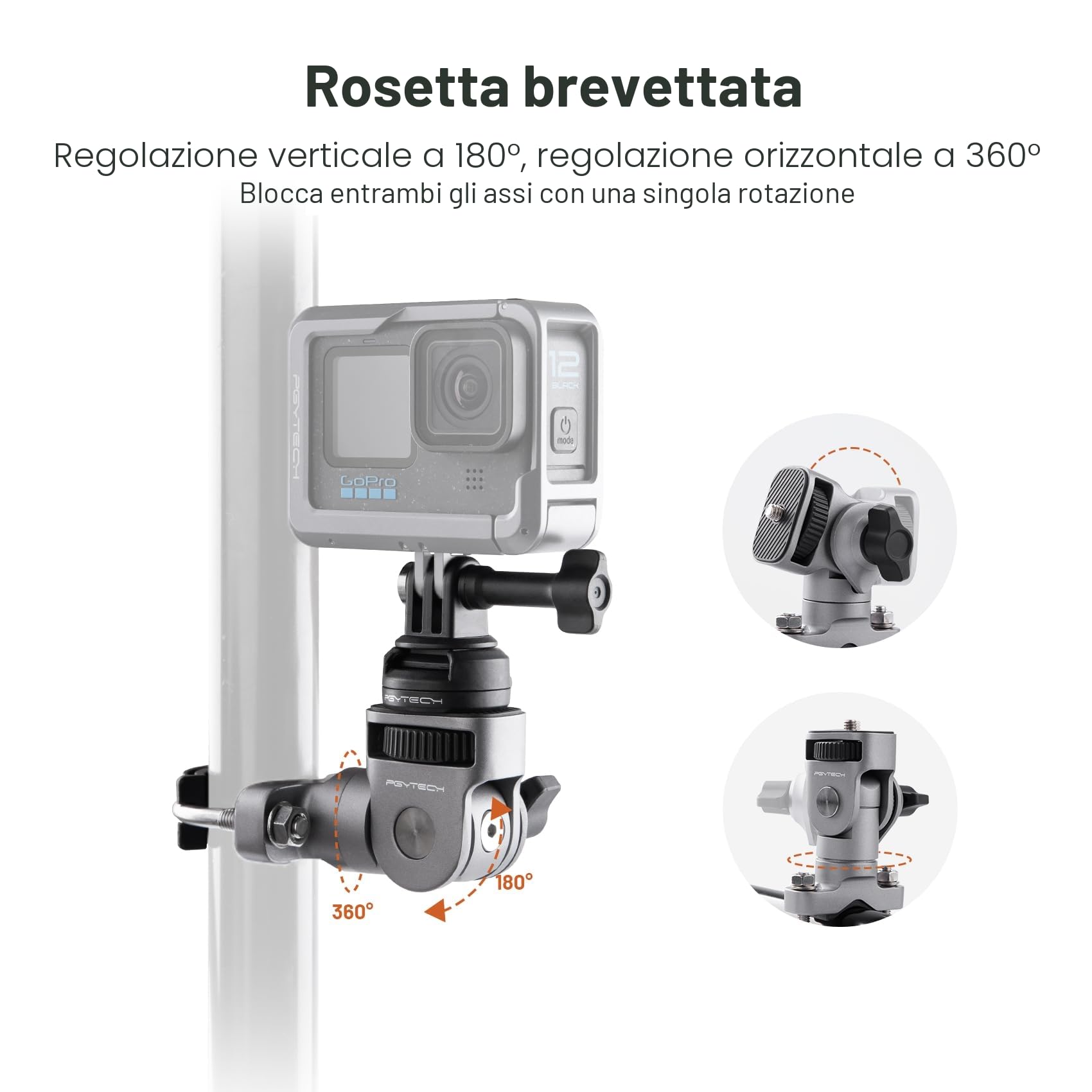 PGYTECH CapLock U-Bolt Montare Staffa in Lega di Alluminio per Insta360 Ace Pro 2/X5/X4, 2 Blocco Cuscino Montaggio Moto Bici con 1/4" Filettatura per Gopro, per DJI Osmo 360/Action/Pocket Accessori