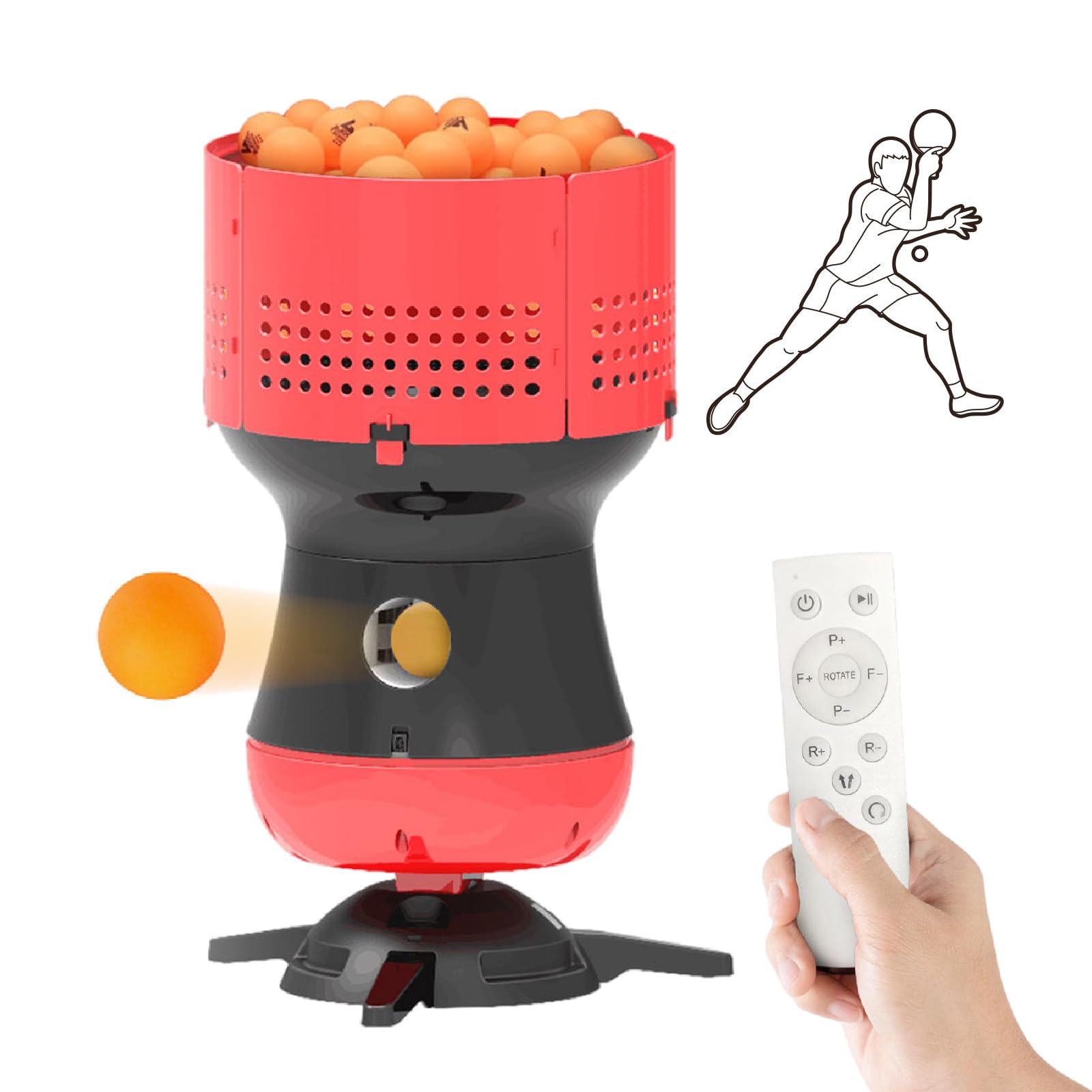 Robot Allenatore da Tennis Tavolo con Riserva di 90 Palline - velocità/Frequenza di Servizio Regolabile, Macchina di Lancio per Palline da Ping Pong per Palestre Scuole Centri di Allenamento