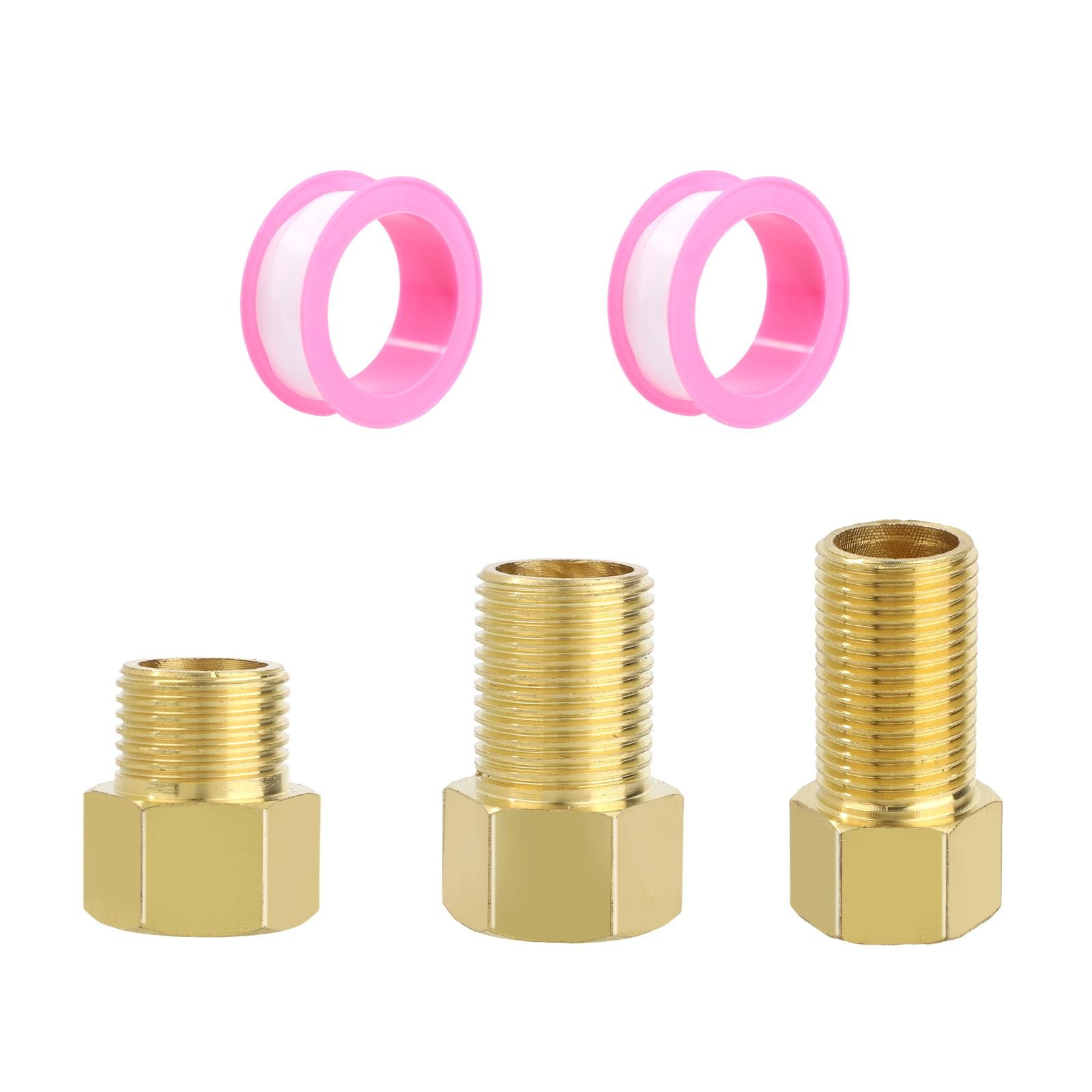 Photo 1 of 3 Pcs Brass Pipe Extension Fitting, 1/2" Male to Female Adapter Connector 30mm NPT Threaded 40/50mm NPS Threaded Shower Tub Spout Brass Nipple Hex Hose Pipe Extender Kit with Gaskets & Tape