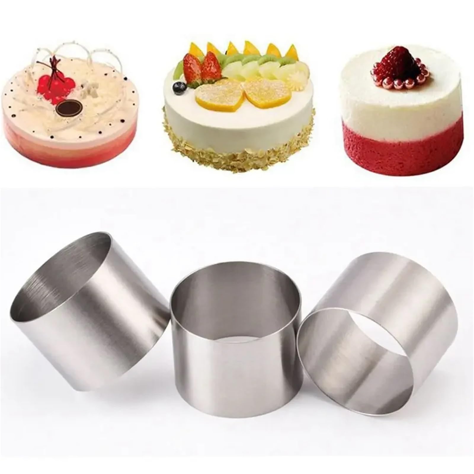 Anello Per Torte 3 pezzi stampo for anello for torta forma rotonda in acciaio inossidabile riutilizzabile strumento di cottura fai da te mousse cerchio gadget da cucina accessori for pasticceria