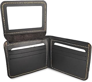 محفظة جلد بقرى طبيعي ثلاثية الطى ، بها 9 جيب للبطاقات وجيب كبير للأموال مقاس المحفظة مقفولة 10 * 8سم أسود)
