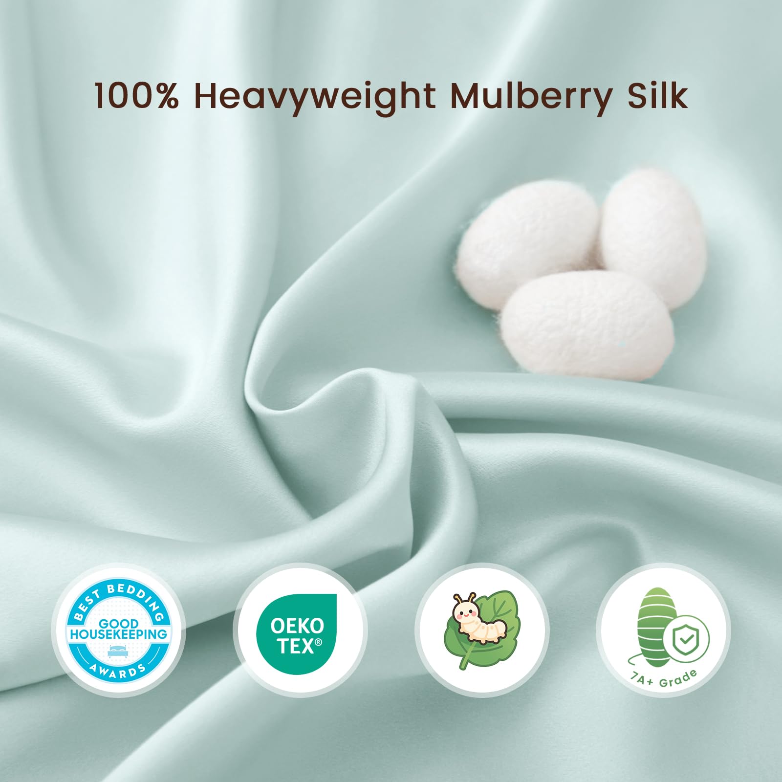 THXSILK Spannbettlaken für Baby, 100% Maulbeerseide, Weich und Atmungsaktiv zum Schutz der Babyhaare, Elastischer Klettverschluss, Oeko-TEX Zertifiziert, 52x105 cm (Hellblau, 1 Stück)
