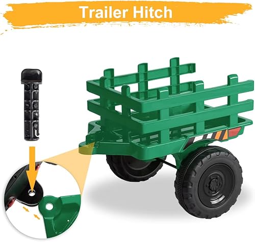 Miniatura 7 de VALUE BOX Tractor de paseo con control remoto de 2.4 G, batería de 12 V, tractor eléctrico con remolque, vehículos motorizados para niños pequeños,