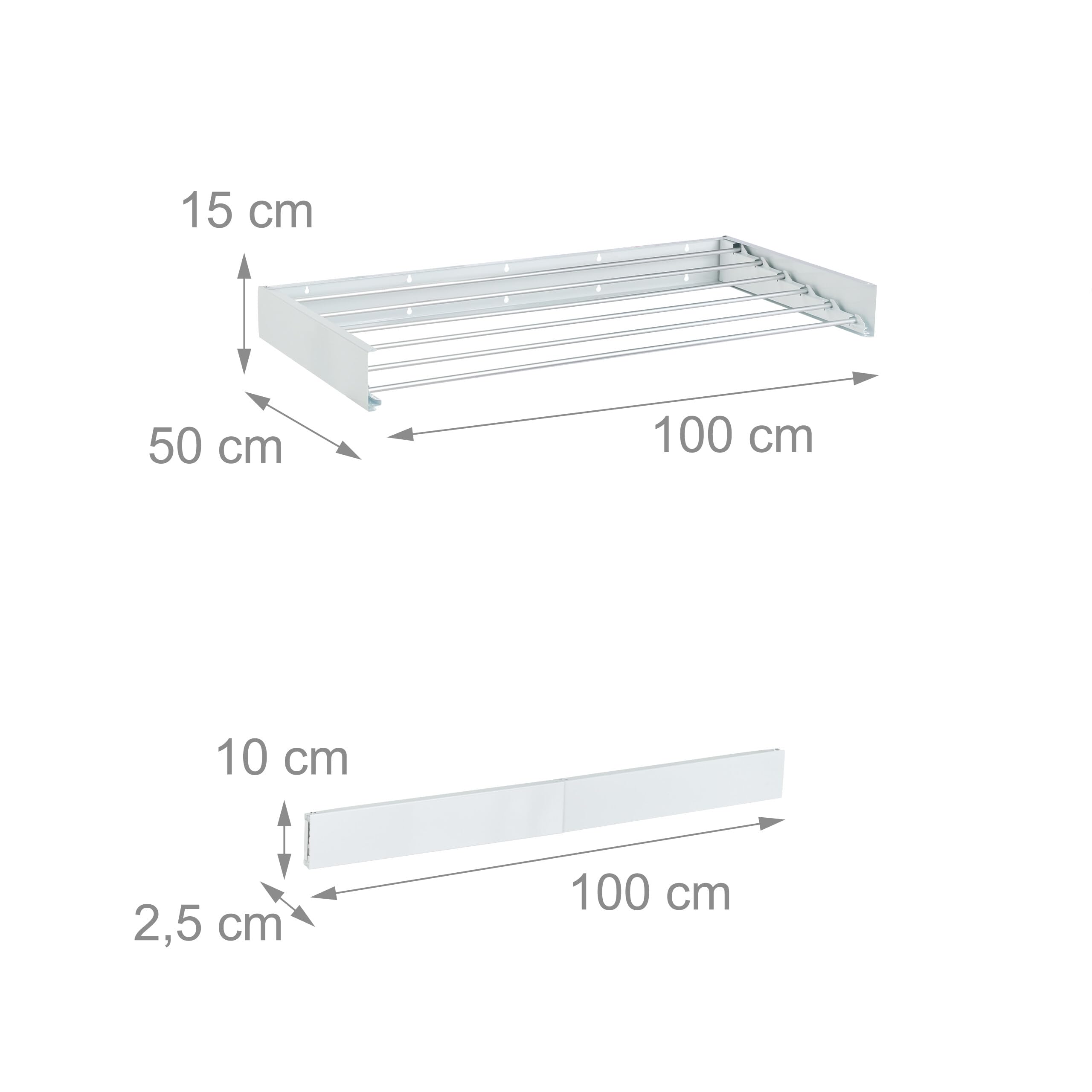 Relaxdays Tendedero de Pared, Plegable, 15x100x50cm, Interior, y Exterior Tenderete Ahorra Espacio, Secador Ropa, Blanco