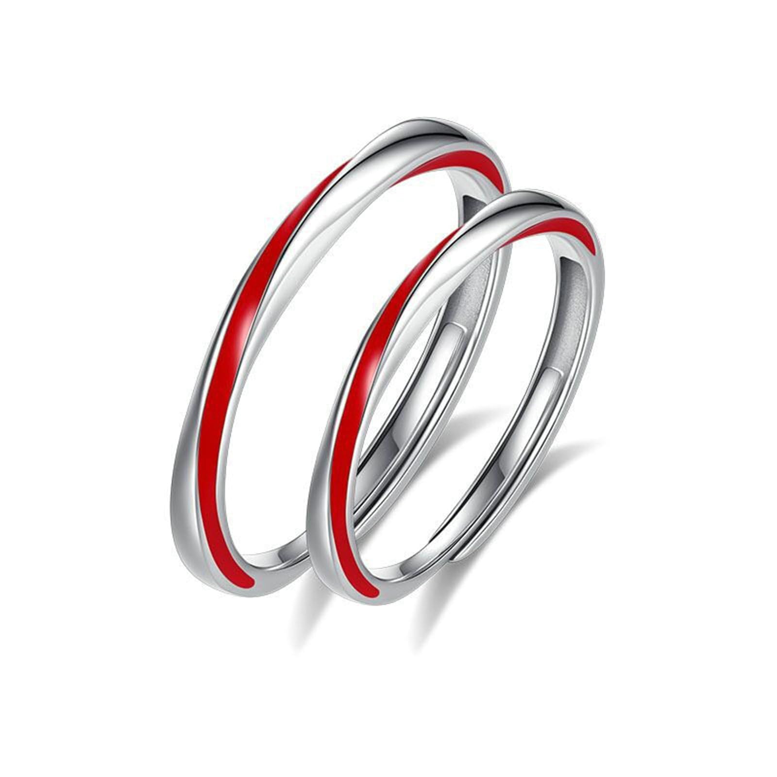 Anello Filo Rosso Coppia, Set Anelli Argento 925 con Linea Rossa Anelli di Fidanzamento Personalizzata Anello Fascia Fidanzamento Regolabile
